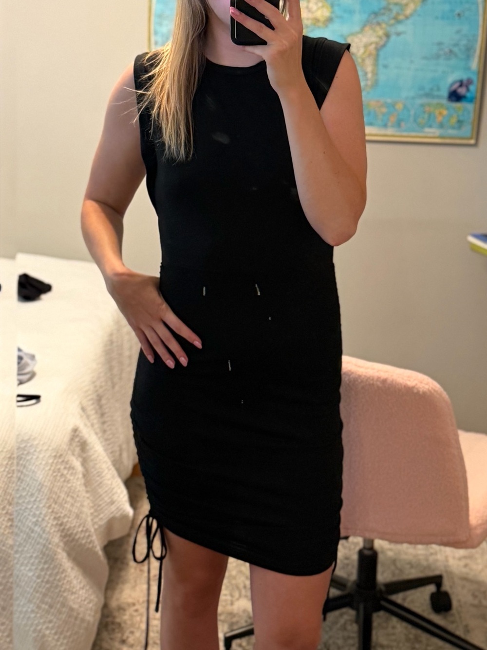 Black Ruched Side Sleeveless Mini Dress
